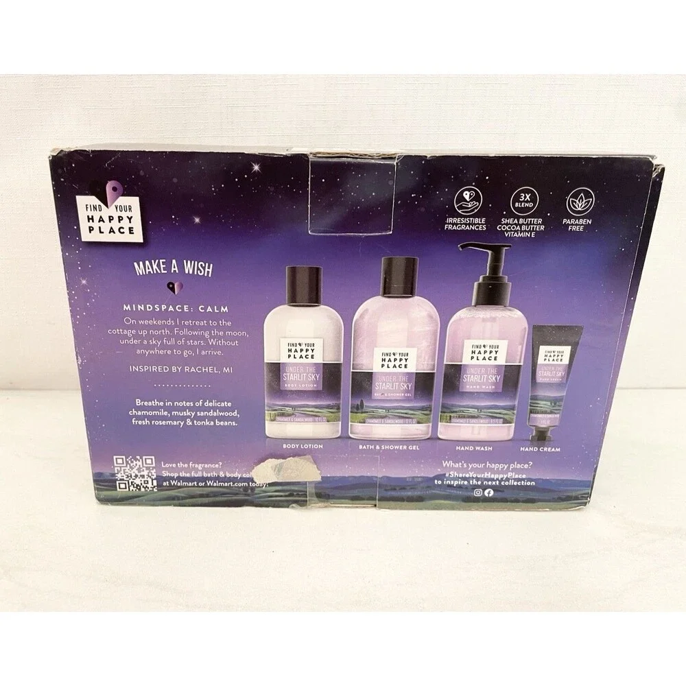 NEW Find Your Happy Place Calming Essentials Bath & Body 4PC Set Hand Body